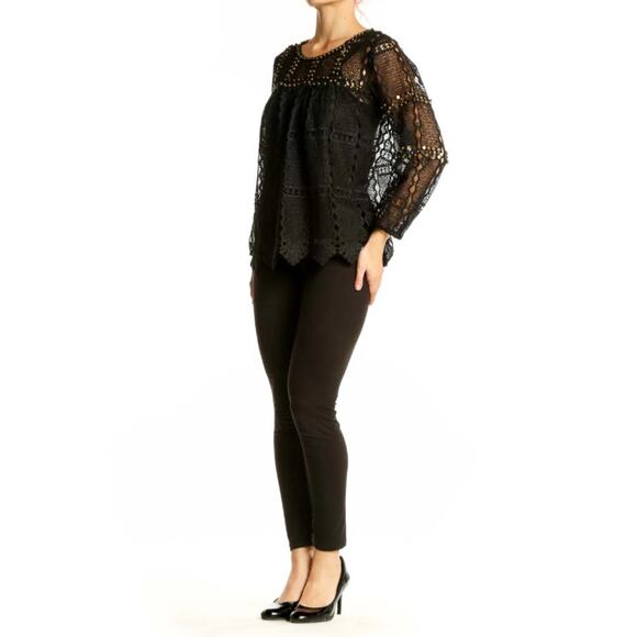 Anthropologie Maeve Auralis Black Studded Grunge Lace Blouse Size Small - Picture 3 of 13